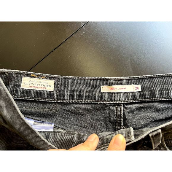Levis Women Middy Straight Jeans, Washed Black, Size W26, red tab, zip fly jeans - Picture 7 of 16